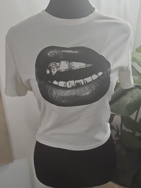 SHEIN White Tee with Black Label Detail